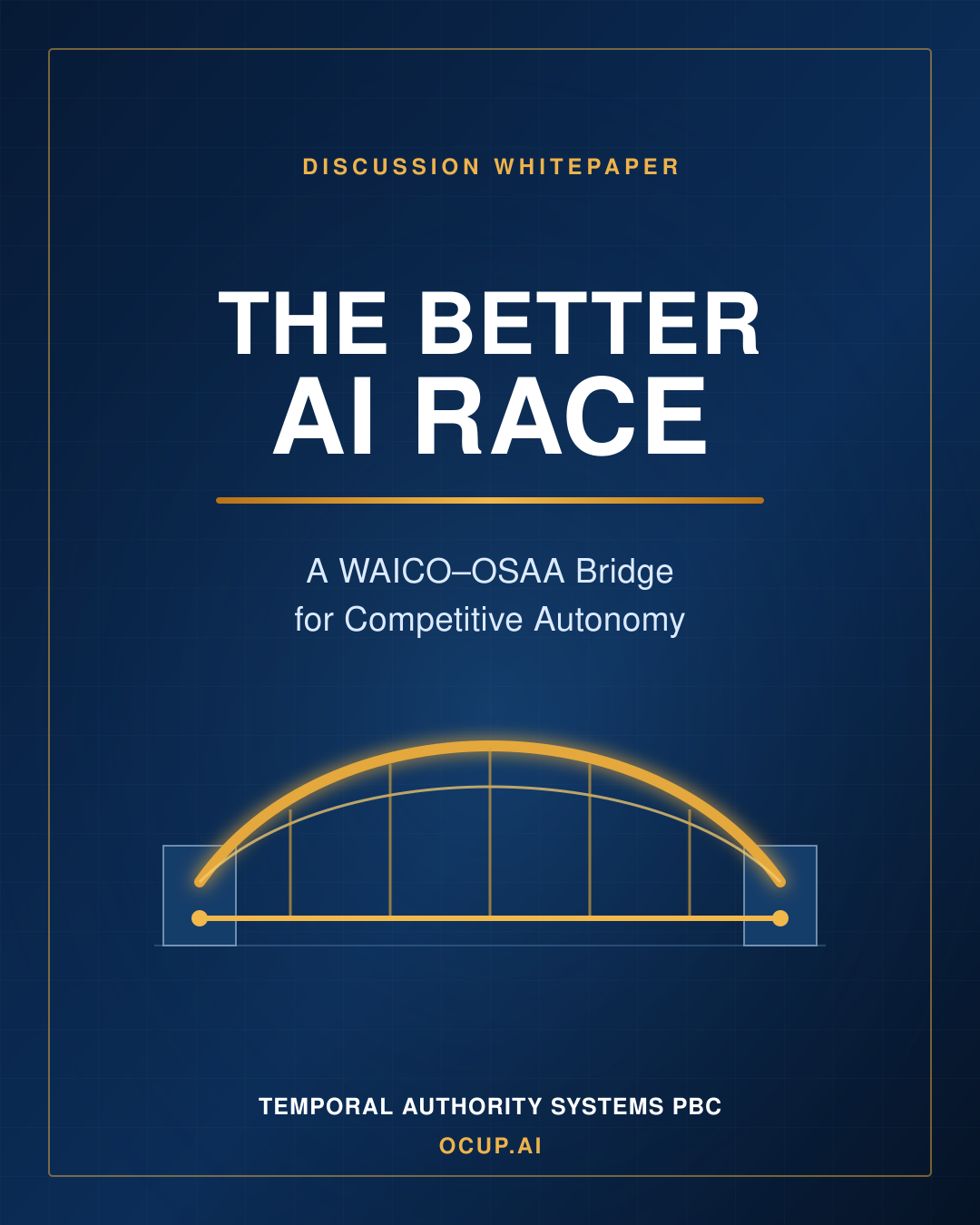 The Better AI Race — A WAICO–OSAA Bridge for Competitive Autonomy — Discussion Whitepaper by Temporal Authority Systems PBC